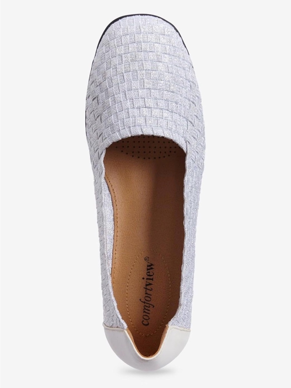 Comfortview Women’s 8.5M White Metallic Woven Stretch Slip-On Comfort Flats - Picture 6 of 9